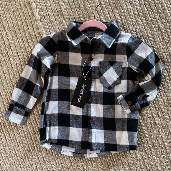 Camisa Flanela Xadrez Infantil Spring&Gege - Manga Longa Vermelha/Preta 7-8 Anos
